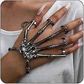 Bethynas Gothic Skull Skeleton Metal Fingers Hand Bracelet with Adjustable Ring Punk Bone Wristband Cosplay Jewelry for Women