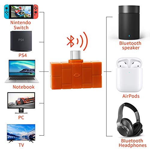 Bluetooth Transmitter Audio Adapter for Switch,RegeMoudal Bluetooth Transmitter with USB Type C Connector APTX Low Latency for Switch,AirPods,PS4,PC,Bluetooth Headphones,TV,Notebook,Computer