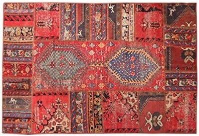 4'7" x 7'11" Antique Geometric Red Hand Knotted Wool Traditional Living room Patchwork Area Rug, Code:18012301