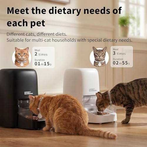 Automatic Cat Food Dispenser RFID, 5G WiFi Automatic Cat Food Dispenser, Personalized Meals with Collar and Cat Recognition, 1-10 Meals, Ceramic Bowl, 4.6L