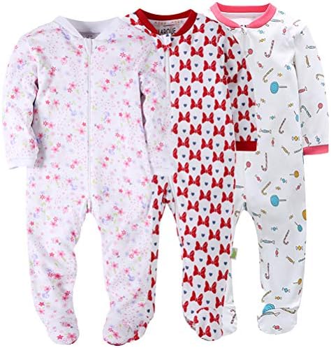 Baby Girls Footed Pajama - 100% Cotton Zip Front Sleep and Play Sleeper Soft Sleeper