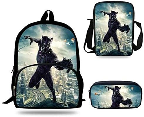16inch Black Panther Backpack Teens Boys Girls School Bags Rucksack for Kids Bookbags Children 3 Set,7J1063