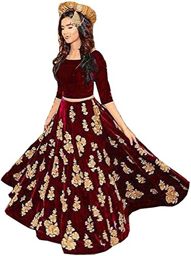 pramukh fashion women's taffeta silk embroidered lehenga choli (perrotblue_maroon-color_free size)