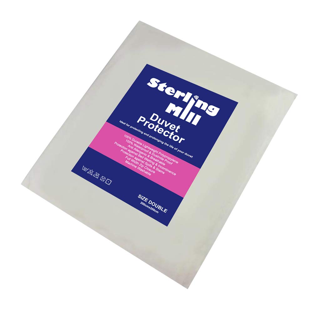 STERLING MILL WATERPROOF ANTI ALLERGY ZIPPED QUILT DUVET PROTECTOR COVER SINGLE DOUBLE KING SUPERKING (Double)