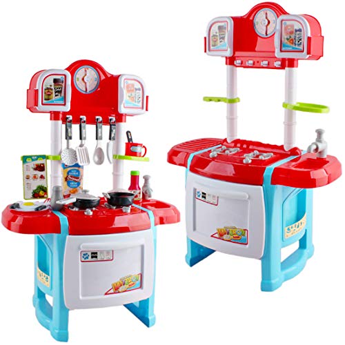 deAO Mein kleiner miniatur Koch- Spielset, Rollenspiel mit Licht und Ton, Wassereffekten und Zubehör (Rot) – Bild 4