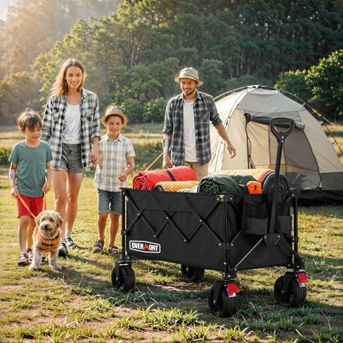 Overmont Faltbar Bollerwagen Klappbar Handwagen - mit Geländegängige Breite Räder - bis 150 kg Tragkraft - für Camping Sport Einkaufen Garten