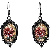 Gothic Vintage Black Red Purple Blue Crystal Cameo Dangle Earring for Women Goth Stardust Satan Demon Crystal Drop Earring Dark Punk Witch Halloween jewelry