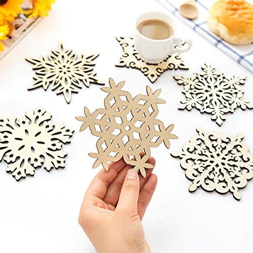 NPLE--2pc Wooden Carved Snowflake XMAS Mug Coasters Holder Cup Mat Easy to Use
