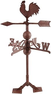 Esschert Design Wetterhahn, Wetterfahne im Antik Stil mit Standplatten aus Gusseisen, ca. 36 cm x 36 cm x 69 cm