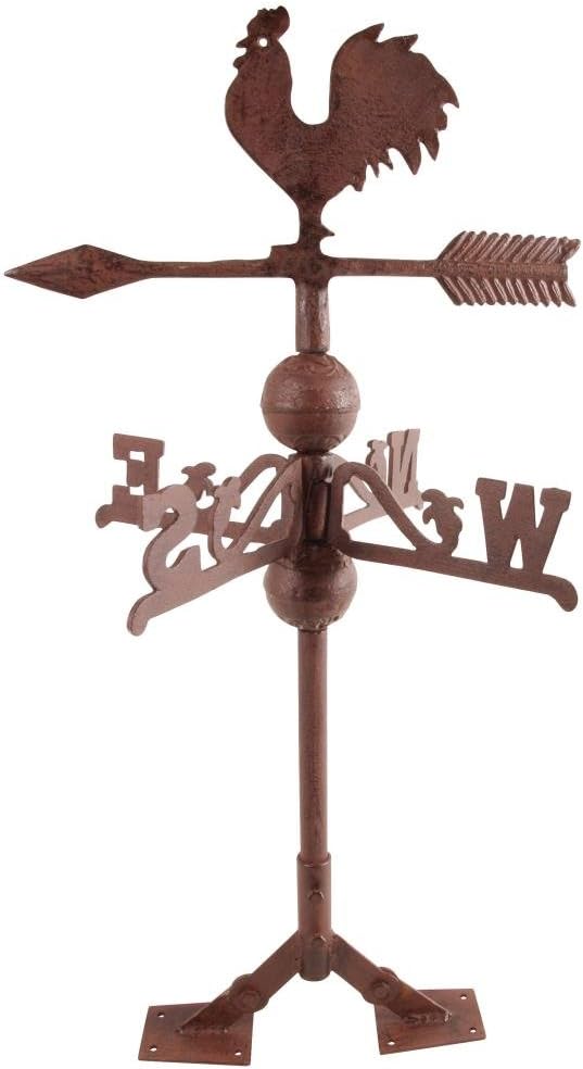 Esschert Design Wetterhahn, Wetterfahne im Antik Stil mit Standplatten aus Gusseisen, ca. 36 cm x 36 cm x 69 cm
