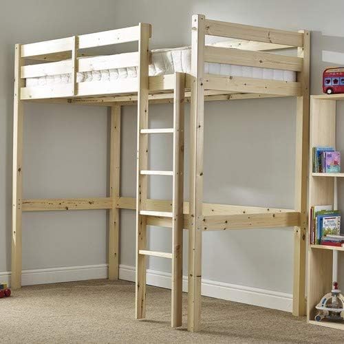 STRICTLY BEDS&BUNKS Icarus High Sleeper Loft Bunk Bed including Sprung Mattress (20 cm), 3ft Single, Natural