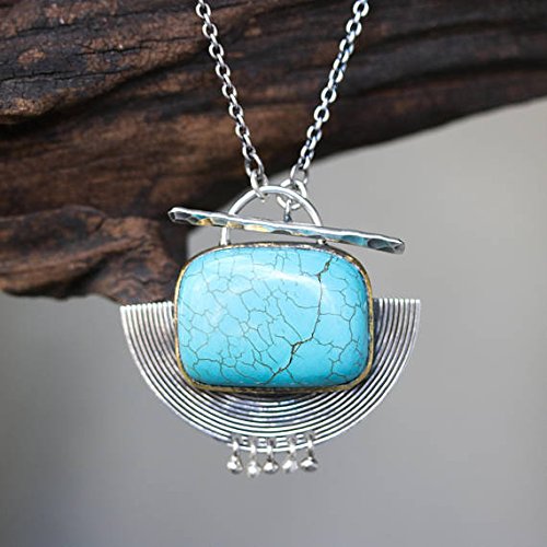 Square Turquoise pendant necklace in brass bezel setting