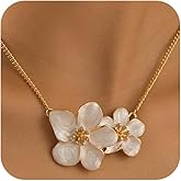 DZSYJKTM Statement White Enamel Flower Pendant Neckalces for Women Trendy, Dainty Red Green Metal Floral Flowers Necklace Gold Chain Cute Jewelry Gift Accessories