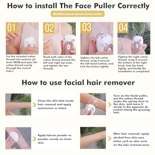 Electric Hair Remover for Women Facial Cotton Thread Hair Remover Electric Cotton Thread Hair Remover Facial Hair Removal for Arms and Legs Gold