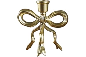 Bow Taper Candle Holder Vintage Metal Candlestick Holders 5 Inch Height with Antique Gold Finish for Wedding Centerpiece Chri
