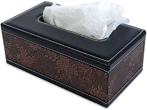 Luxury Fashion Rectangle PU Leather Facial Tissue Napkin Toilet Paper Box Dispenser Holder Home Office Decoration (Classical Flower)
