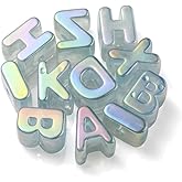 DanLingJewelry 100Pcs Random Light Sky Blue Acrylic Letter Beads Large Hole UV Plating Iridescent Alphabet A~Z Beads for Jewelry Making Necklace