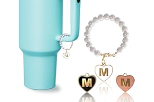 Rzjoke Letter Charm Accessories for Stanley Cup - ID Initial Letter Charm Personalized for Tumbler Cup, Handle Charm For Stanley and Simple Modern Tumbler, Pearl Chain with 3 Charms Replacement…