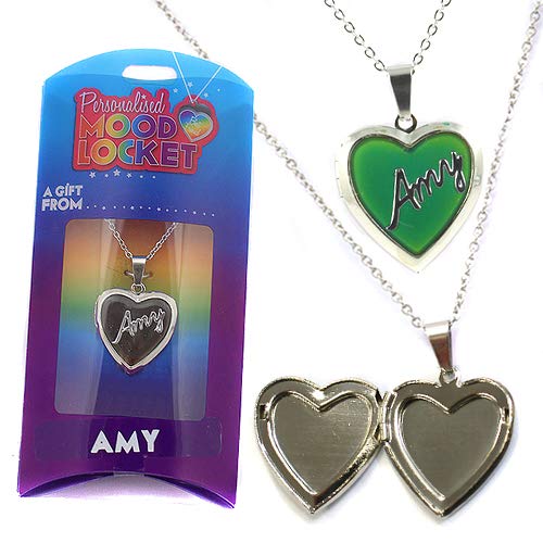 AMY PERSONALISED HEART SHAPED NAMED MOOD LOCKET FUN GIFT PRESENT