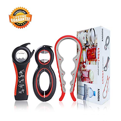 KAGDIDA Bottle Can and Jar Grip Opener 3 Pack, 5-in-1 and 6-in-1 Multi Kitchen Tools Set and 4-in-1Jar Grip Opener, Lid Seal Remover Lid Twist Off for Children, Weak Hand and Seniors with Arthritis