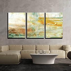 3 Piece Canvas Wall Art - Brown and Green Abstract Art Painting - Modern Home Art Stretched and Framed Ready to Hang - 16"x24"x3 Panels