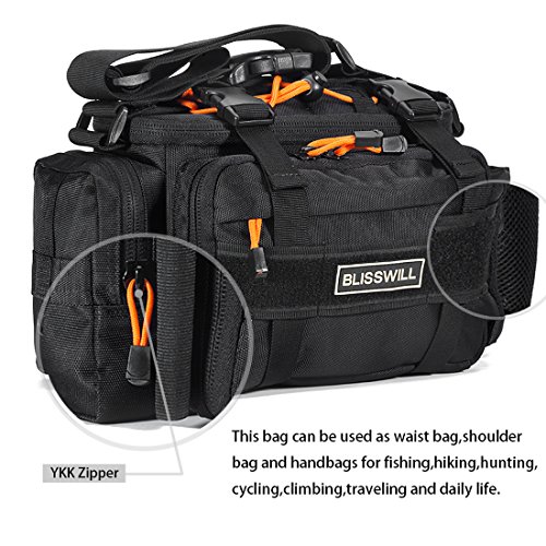 BLISSWILL Portable Outdoor Fishing Tackle Bags Waist Fishing Bag Fishing Gear Storage Bag Water-Resistant Multifunctional Bag Fly Fishing Bag Durable Handbag Bags for Fishing (Black Larger)