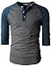 H2H Men's Color Blocked Three-Quarter Sleeve Baseball Jersey Knit Shirt CHARCOALBLUE US S/Asia M (CMTTS0174)