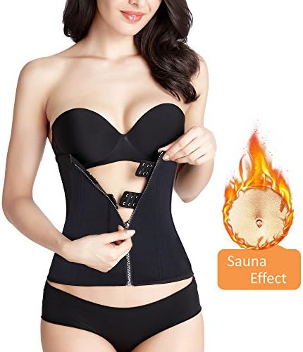 Zolkamery Women's Waist Trainer for Weight Loss Waist Corset Shapewear Cincher Body Shaper for Hot Sweat, Fat Burning, Slimming, Tummy Control, Neoprene Black Workout Trimmer Belt with Zipper & Buckle