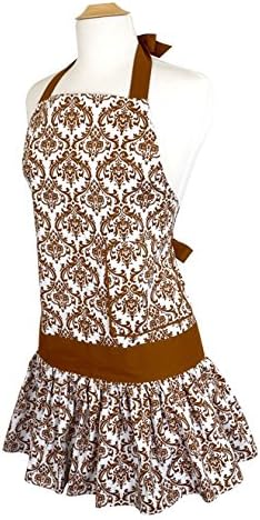 Flirty Aprons Women's Sadie Damask Apron, Brown