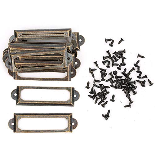 20 PCS Drawer Label Antique Style Label Holder Office Library File Drawer Tag Drawer Signs Shelf Shelves Drawer Name Card Label Holder Frames(Green Bronze)
