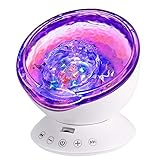 [Newest Design] Remote Control Ocean Wave Projector 12 LED &7 Colors Night Light with Built-in Mini Music Player for Living Room and Bedroom (White)