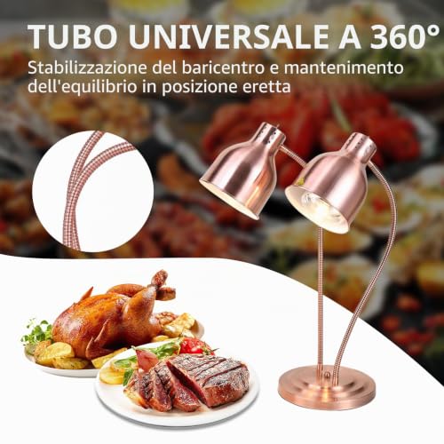 Kitchen Heated Lamp, 250W Infrared Lamp, Dual Head Autonomous Lamp for Buffet, Dining Room, Commercial Hotel, Food Keeping Warm (Rose Gold)