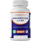 Vitamatic Magnesium with B6-180 Vegetarian Tablets (Uncoated) | Added B6 for Maximum Absorption - Supports Muscle, Joint, and Heart Health*, Gluten Free, Made in USA