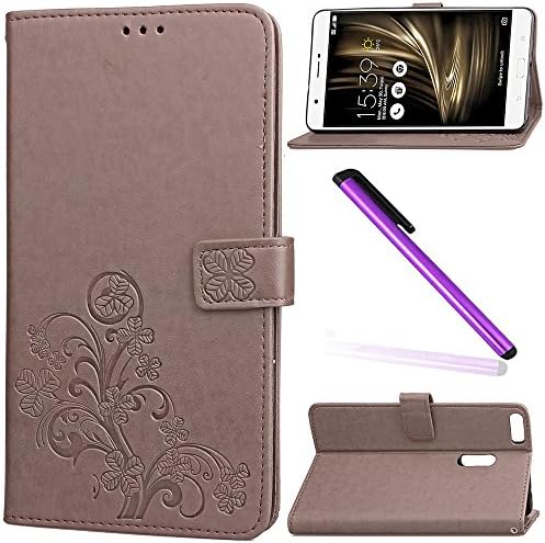 ASUS ZenFone 3 Ultra Case Cover EMAXELER Colour Stylish Wallet Embossing Kickstand Credit Cards Slot Cash Pockets PU Leather Flip For ASUS ZenFone 3 Ultra ZU680KL Clover Gray