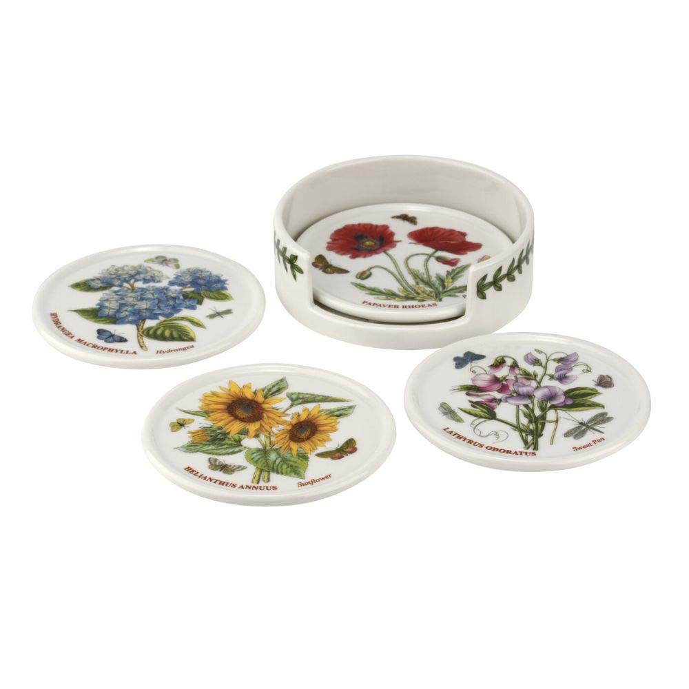 Portmeirion Botanic Garden Coaster Set of 4 and Holder, Ceramic