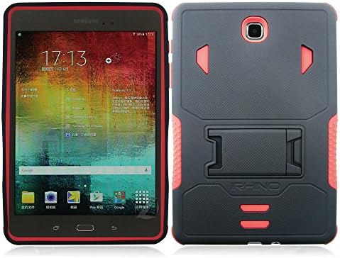 iRhino for 2015 Samsung Galaxy Tab A 8.0" / 8-inch (SM-T350) Heavy Duty Armor Rugged Hybrid Kickstand Protective Cover Case (Black on Red)
