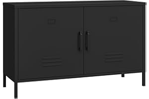 Elitehouse 2 Door Metal Accent Cabinet,Black Metal Storage Cabinet with Adjustable Shelf,2-Tier Office Cabinet,Multipurpose Metal Locker Storage Cabinet for Office Home,Music Studio