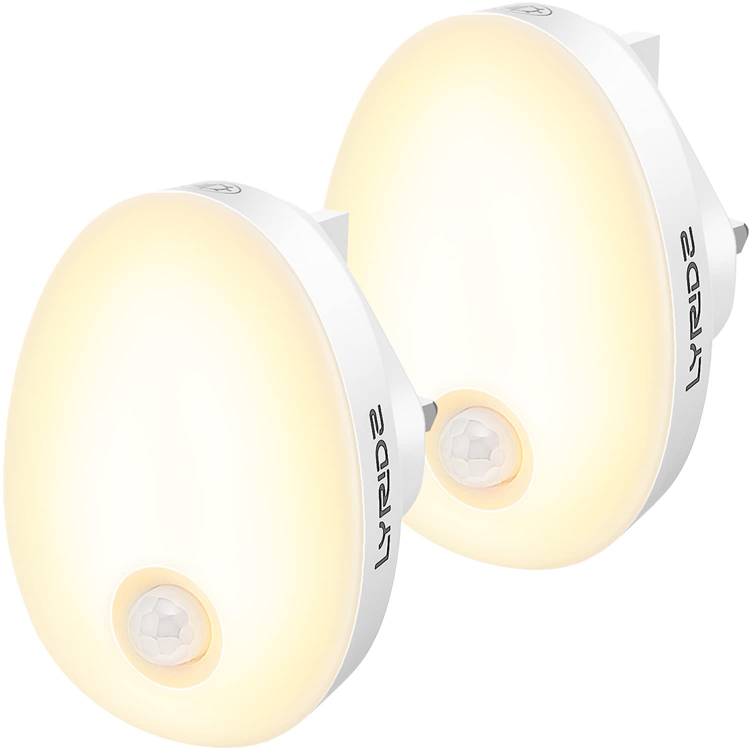Lyridz Night Light Plug in Wall (2Pack), LED Motion Sensor Lights Indoor, Dimmable Warm White Night Light with Auto/On/Off Mode for Nursery Kids Children's Room Bedroom, Stairs, Hallway, Corridor
