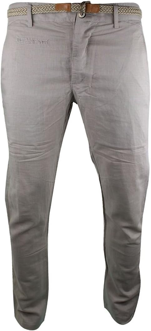 Mens Slim Fit Summer Smart Casual Linen Trousers & Belt Beige Blue White Light