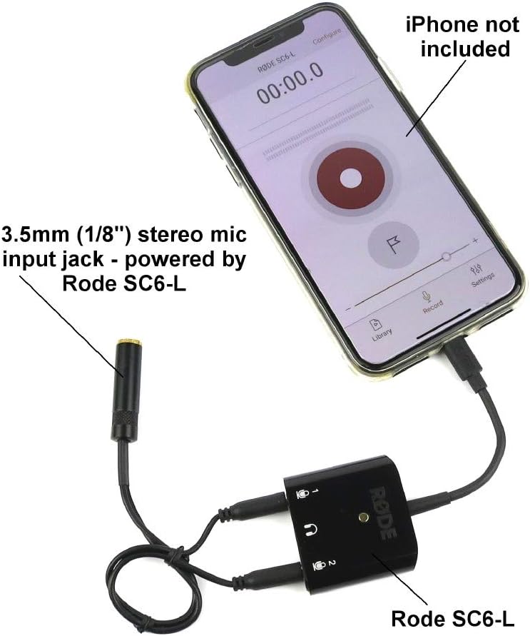 RD-SC6-L-BUNDLE - Sound Professionals - Rode iOS (RD-SC6-L) Interface Bundled w/Adapter Cable (RD-SC6-L-ADAPTER) to Connect a Stereo Microphone with 3.5mm (1/8 inch) miniplug to iOS Device