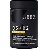 Sports Research Vitamin D3 + K2 with 5000iu of Plant-Based D3 & 100mcg of Vitamin K2 as MK-7 | Non-GMO Verified & Vegan Certi