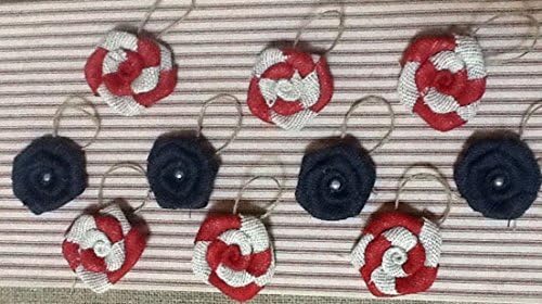 Patriotic Wreath Garland Burlap Flower Hanging Twig Tree Ornaments Set of 10 Red, White and Blue Napkin Holder Wreath Outdoor Table 4th of July Memorial Day Decor