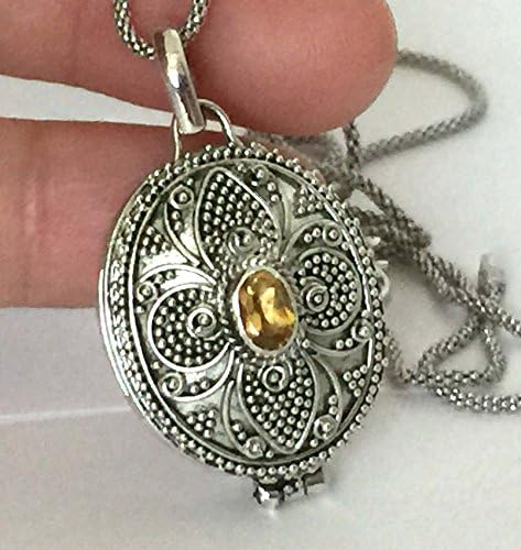 yellow citrine Oval Locket Sterling Silver Keep Sake Pendant PL20