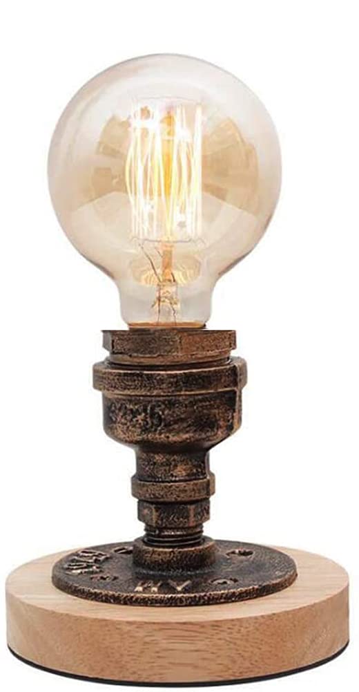 FYSI Jorunhe Loft Vintage Industrial Desk Lamp Base E27 Edison Led Desk Table Lights Bedside Antique Wood Desk Accent Lamps Nightstand for Cafe Bar Bedroom Living Room Decoration