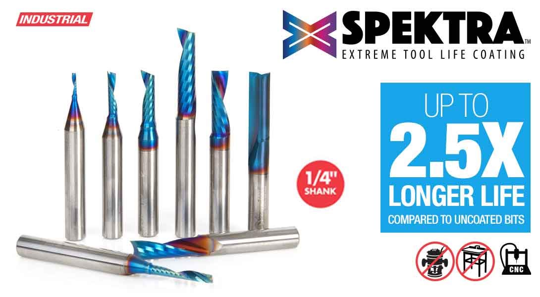 Amana Tool AMS-165-K 8-Pc CNC Spektra Extreme Tool Life Coated Plastic Cutting Solid Carbide Spiral O Flute 1/4 SHK Router Bit Collection - Image 3