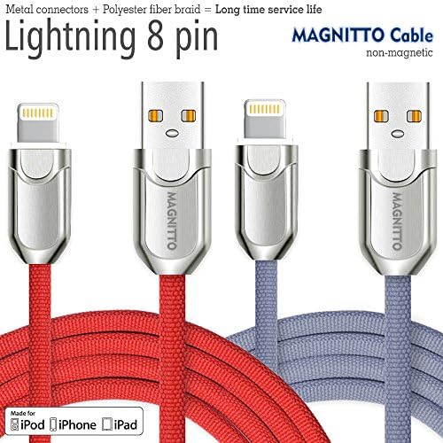 MAGNITTO 2 Pack Lightning Cable 3ft Durable and Fast Charging Cable [Polyester Fiber &amp; Double Braided Nylon] for iPhone X / 8 / 8 Plus / 7 / 7 Plus / 6 / 6 Plus / 5s / iPad and More (Red,Blue)