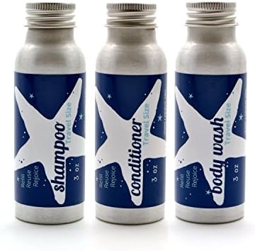 Refillable Travel Size Shampoo Conditioner Body Wash: Rosemary, Mint, Vanilla, 2.5 Oz