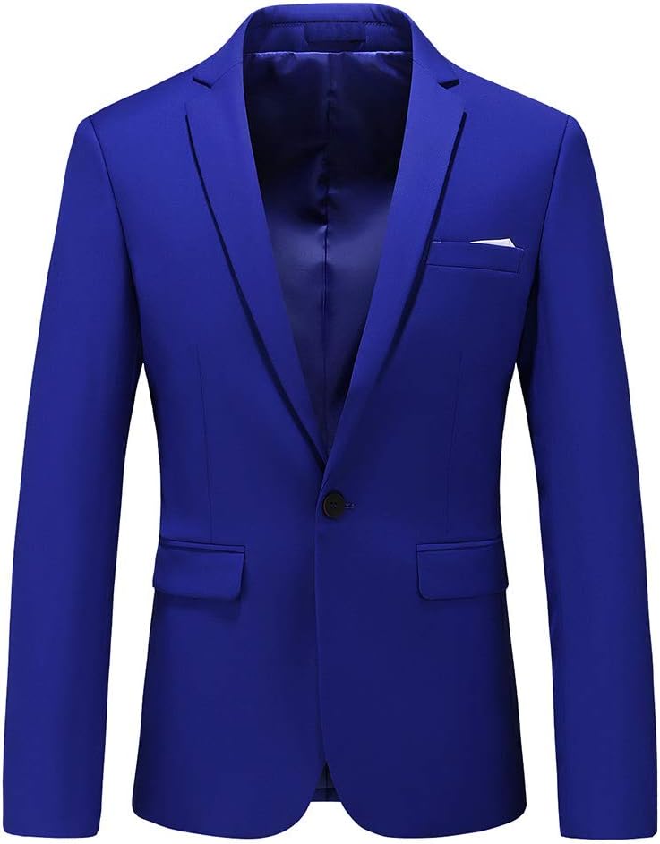Men's Slim Fit Casual One Button Notched Lapel Turn-Down Collar Blazer Jacket