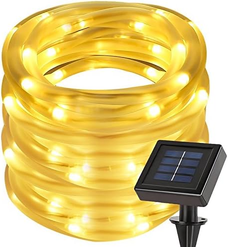 cuzile Solar Powered Tube String Light 50 LED Warm White Outdoor Rope Lights For Christmas Home Garden Bedroom Party Decoration