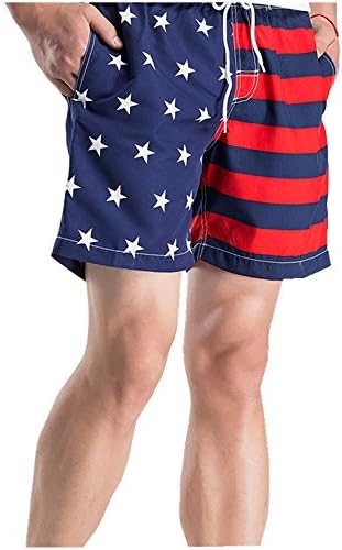 Kwong Wah Big Boys' American Flag Swim Trunks Beach Shorts (US 20=30-31 Waist, Red)